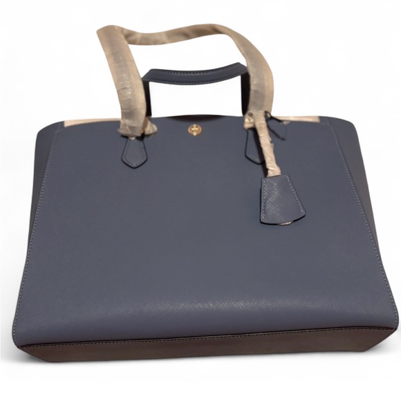 🌟 NWT Tory Burch Robinson Tote Bluewood Saffiano Leather + Dust Bag - Picture 4 of 10